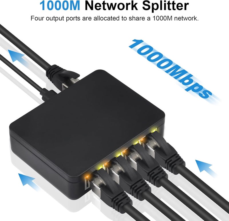 Poyiccot موزع إيثرنت RJ45 بسرعة 1000 ميجابت في الثانية، موزع إيثرنت عالي السرعة 1 إلى 4، محول شبكة جيجابت RJ45 مع كابل طاقة USB لكابلات Cat5 و Cat6 و Cat7 [4 أجهزة تتصل بالإنترنت في نفس الوقت] - Image 2